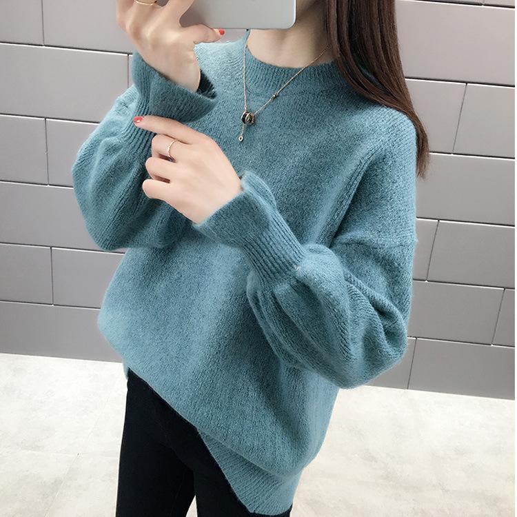 Women's Pullover Sweate RHorn Sleeve Autumn and Winte Loose Long Sleeved Knitted Sweater for Women