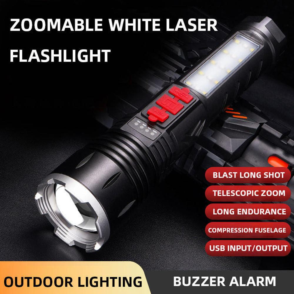 Flashlight With Buzzer Alarm Side LED Red SOS Light Handheld Flashlight ABS Plastic Aluminium Alloy Emergency Hiking Torch