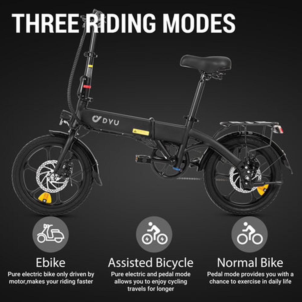 Electric Bike DYU A1F Pro 16" 250W Motor 7.5AH Max Range 60Km Load 120Kg Black