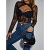 Sexy Lace Hollow Out Long Sleeve Fitted Top With Flower Pattern A1299