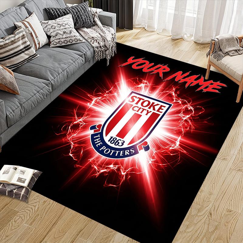Benutzerdefinierter Name Stoke City Flanellmuster Quadratischer Teppich, Läufer, Teppich für Wohnzimmer Schlafzimmer Sofa Spielzimmer Dekoration, Rutschfeste Bodenmatte
