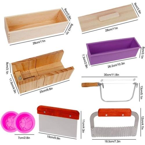 YTOPRO 9-Piece Handmade Soap Tool Set: Wire Soap Cutter, Wooden Soap Cutter Stand, Soap Knife, Soap Mold, Silicone Mold, and 2 Silicone Molds. DIY Soa