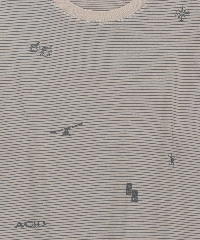 SLOWACID Pigment Stripe Stamp Short Sleeve T-Shirt [Oatmeal]