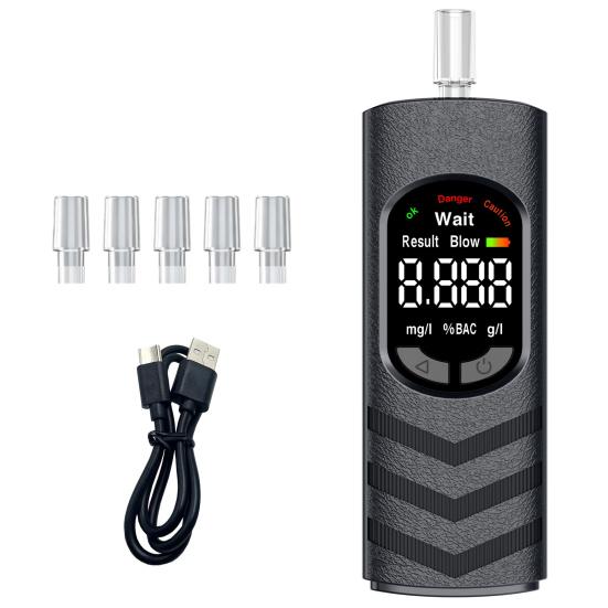 Alcolimetro Portatile, Testatore Digitale di Alcol con Display LCD e 5 Boccagli, Ricaricabile tramite USB-C, Compatto Essenziale per l'Auto e per Casa