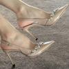 Fashion Sexy Pointed Toe Rhinestone Decoration Heeled Sandals Women Summer Fashion Thin High Heels Elegant Banquet Wedding Pumps Shoes