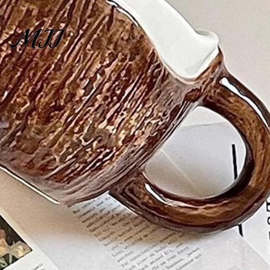 Coconut Shaped Ceramic Mug Vintage Shell Mug, Handmade Irregular Coffee Cup with Spoon, Style Texture Rustic Breakfast Oatmeal Tea for Home