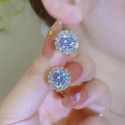 Delicate Small Round Stud Earrings For Women Girls  Shiny Zircon Ear Buckle Simple Versatile Jewelry Accessories Gifts