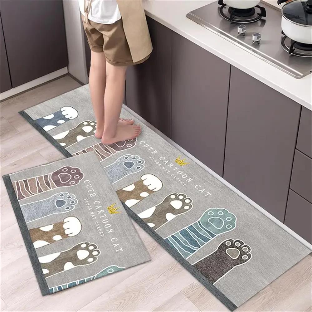 Cute Cat 'Happy Every Day' Kitchen Mat Non-Slip Machine Washable Rug Set for Home Decor Anti-Fatigue Floor Mats