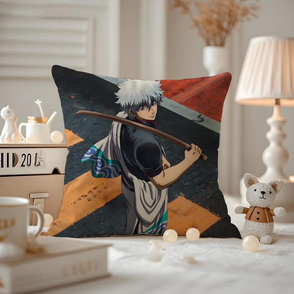 Anime GGINTAMA Cushion Cover Antidustmite Pillowcase Invisible zipper silky short plush Sofa cushion cover