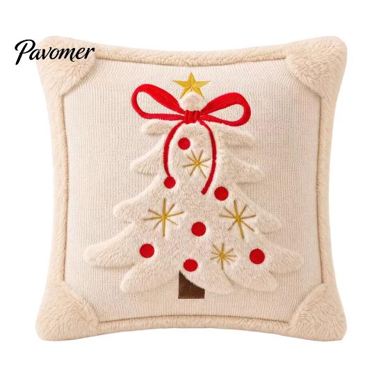 Washable Throw Pillow Covers Christmas Plush Pillowcase, 3D Embroidered Design Soft Decorative Pillows for Couch Cover, Cushion Cover Holiday