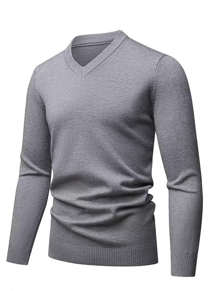 Autumn/Winter 2025 Men's High-Quality Wool V-Neck Sweater - Casual, Solid Color, Comfortable Base Layer Top.