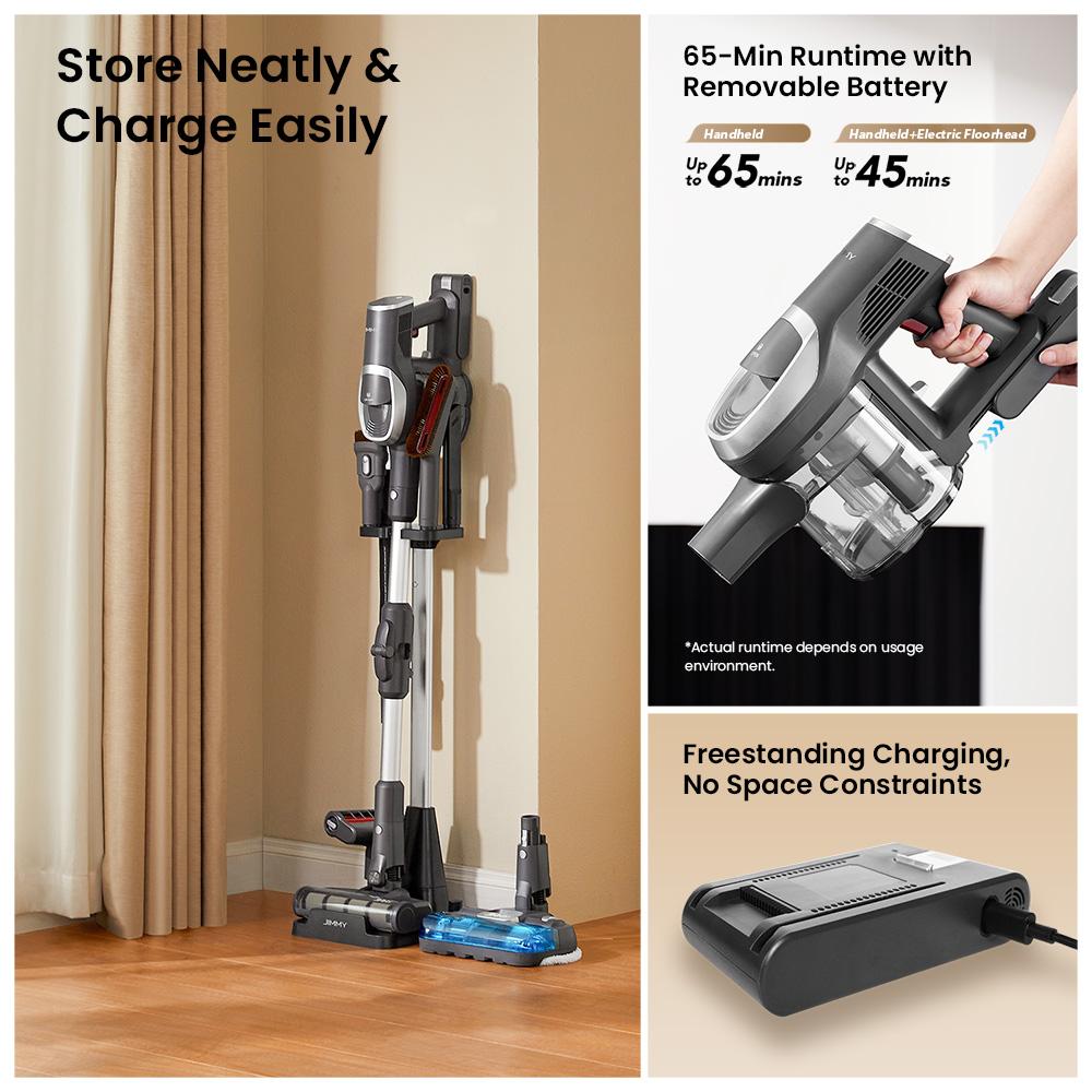 JIMMY JV9 Pro Aqua Cordless Vacuum - 160AW Suction 45Min Runtime HEPA Filter Wet Mopping 4 Modes LED Display