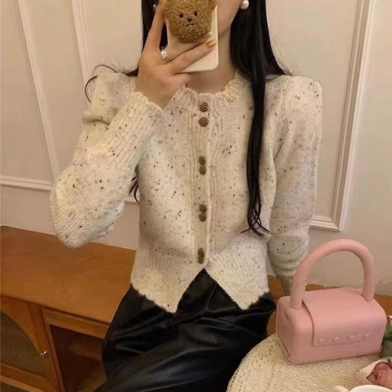 Spring New Temperament Knitted Cardigan Women's Color Dot Short Age-reducing Sweater Jacket Top
