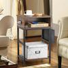 Charging Nightstand with USB/Outlet | Bedside Table with Drawer & Storage Bag for Small Spaces, Bedroom, Brown