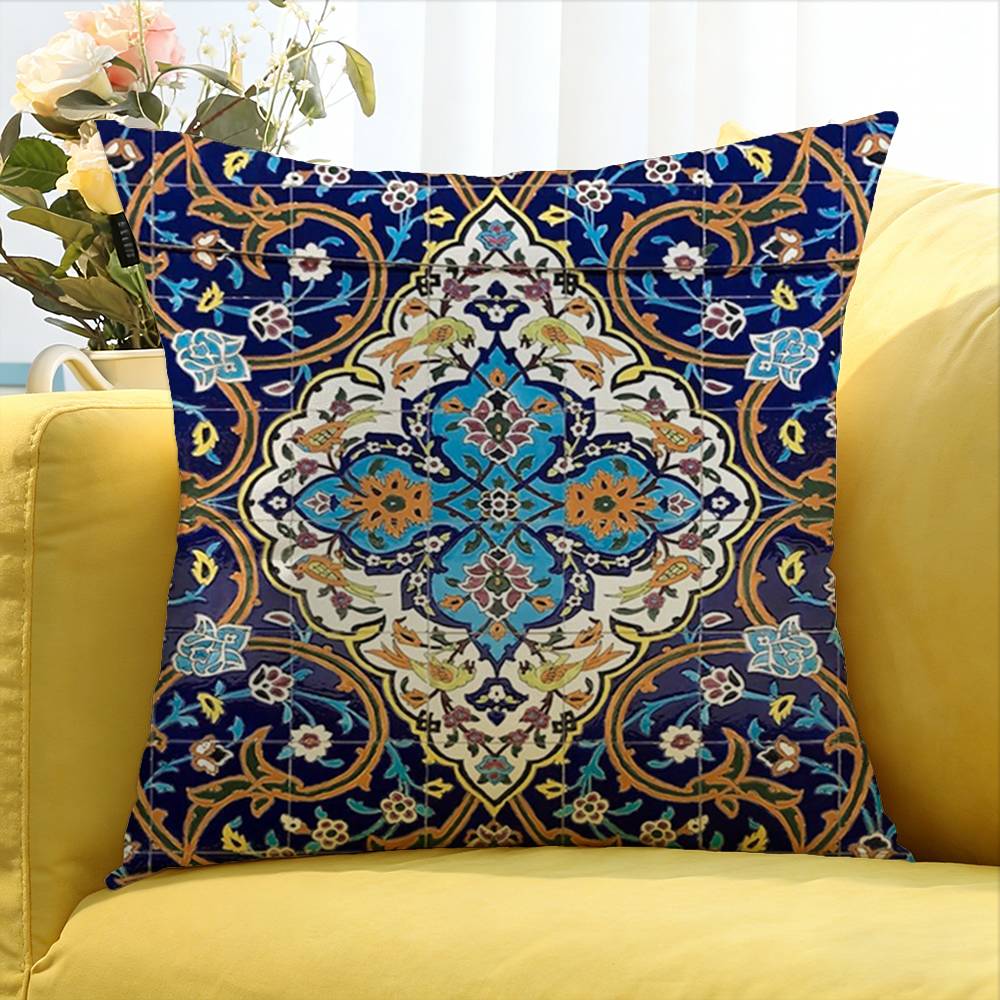 For Turkish Tile Watercolor Painting World Various Sizes Square Pillow Case For Car Home Bedchamber Decor