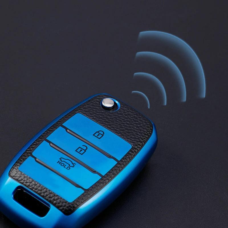 Husa chei auto 3 butoane TPU+piele pentru Kia Rio 3 K2 Ceed Cerato K3 Sportage 4 Picanto K5 Optima Sorento Forte Stinger 2017 2018