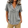Women's Casual Plaid V-Neck Lapel Short Sleeve Blouse - Loose Fit Top for Everyday Wear