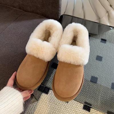 Harige Sneeuwlaarzen voor Dames Winter Dikke Zool Ronde Neus Korte Schacht Stampvoet Brood Schoenen met Pluche Katoenen Schoenen