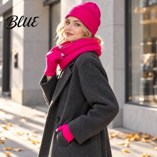 Casual Autumn Winter Outfit Accessories Warm Three-piece Set Knitted Hat Scarf And Touch Screen Cozy Wear Gloves Essentials Soft Acrylic Windproof