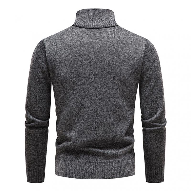 Winter Men Stand Collar Sweater Men Patchwork Knitwear Jumpers Slim Fit Brown Knitted Sweater Male Fleece Warm Pullover