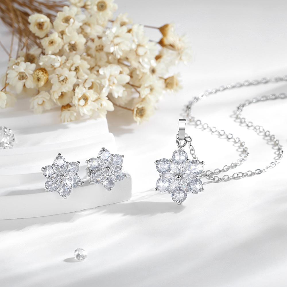 

Ожерелье с подвеской из цветочного циркона, серьги-цветы, комплект ювелирных изделий, сохраняющих цвет серебряный