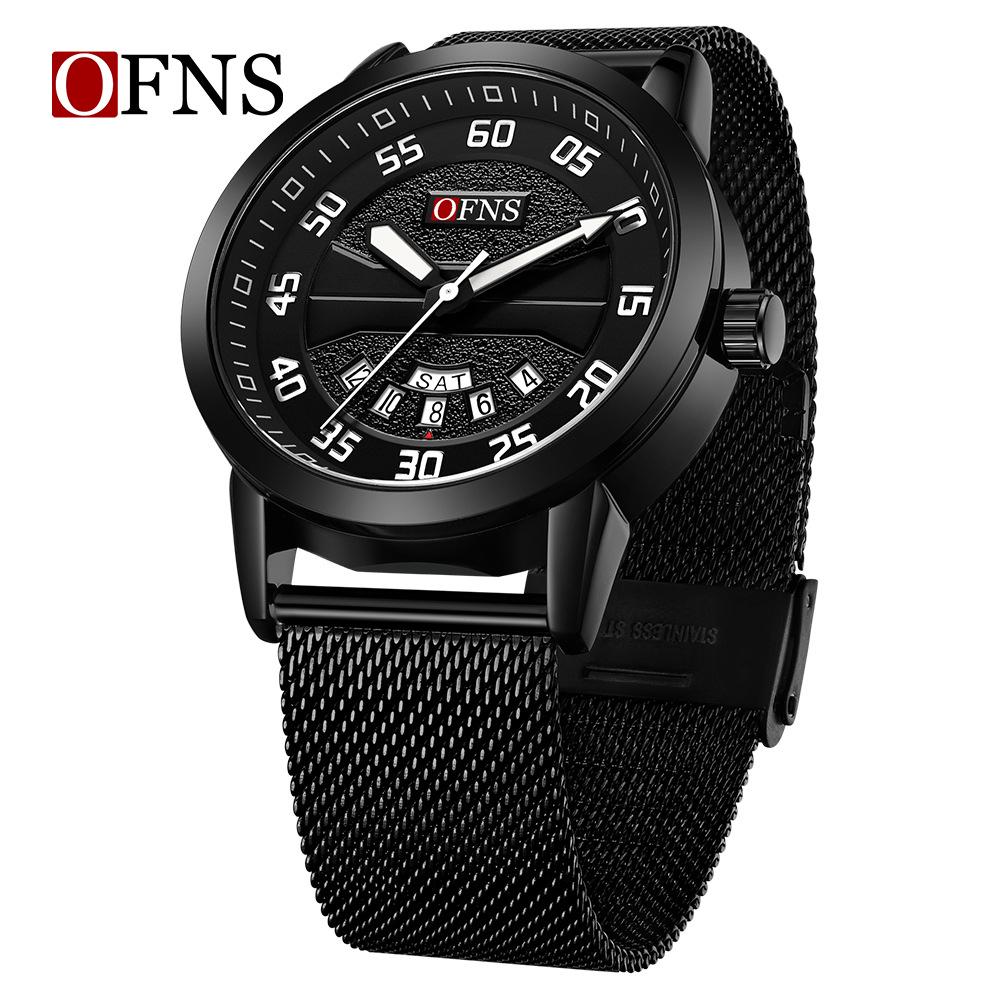 OFNS Men's Waterproof Quartz Watch with Double Calendar