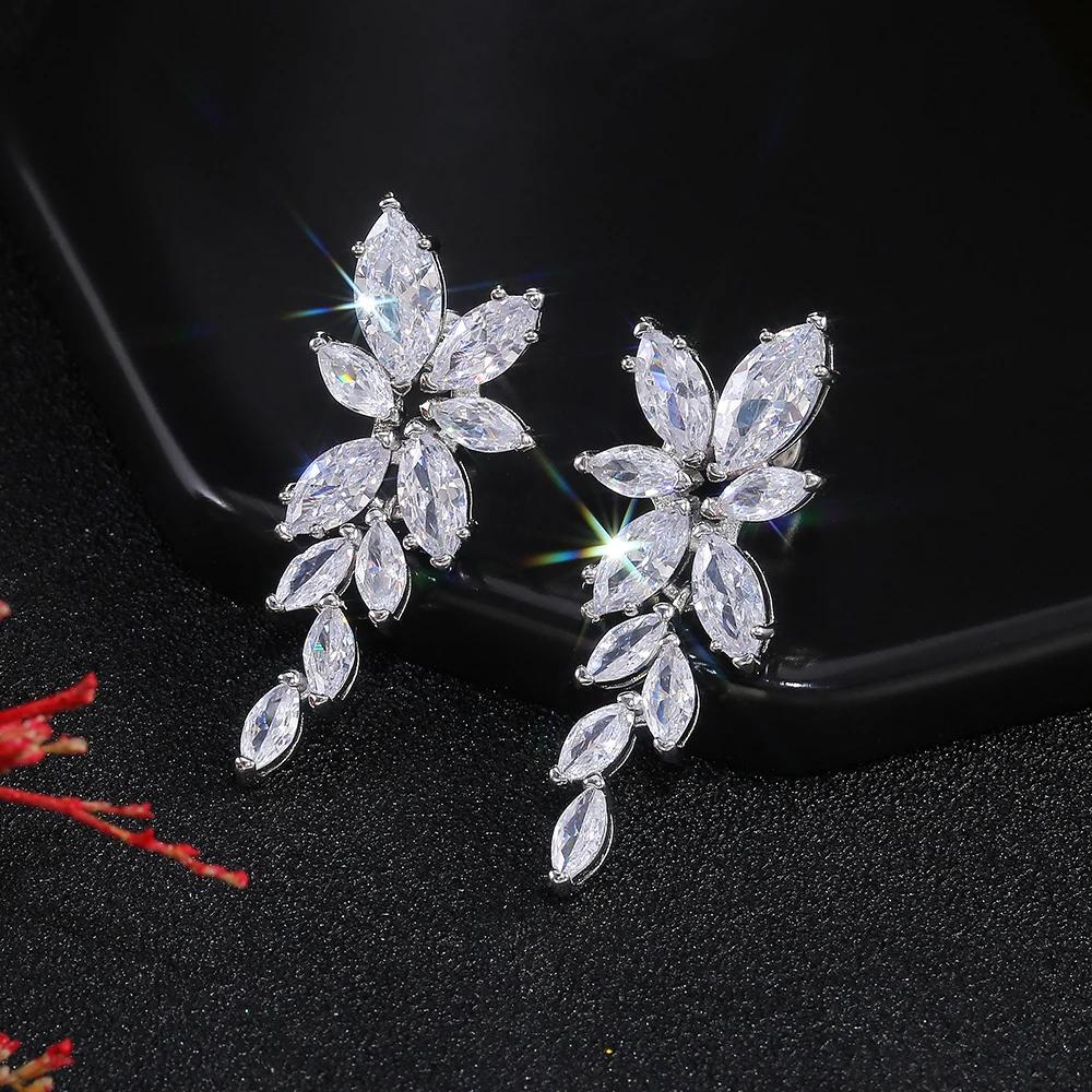 CAOSHI Stylish Wedding Jewelry Drop Earrings for Women Graceful Luxury Silver Color Bright Zirconia Pendant Accessories Gifts