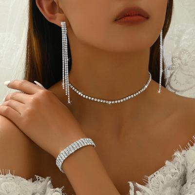 Set 4 Pezzi Donna Trendy Catena Artiglio Multi-fila Orecchini Nappa Collana Bracciale Zircone Set Matrimonio Banchetto Festa Regalo Vacanza