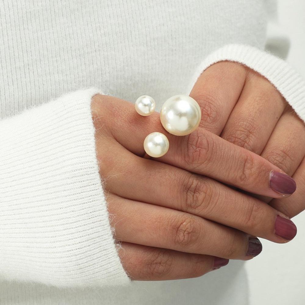 Gold Color Pearl Ring Geometric Beach Party Ring Gifts Fashion Pearl Bead Rings  Girl