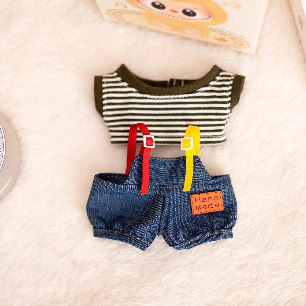 17cm Labubu Baby-Mantel Bunte Kaugummi-Karo Latzhose Labubu Puppe Plüschtier Puppen-Kostüm Baby-Mantel