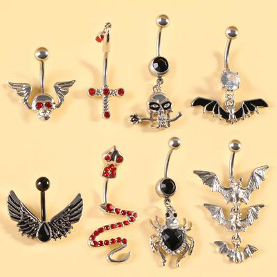 Halloween Punk Navelpiercingar För Kvinnor Flickor Personliga Gotiska Fladdermus Dödskalle Hjärta Navelpiercing Kroppspiercing Smycken Gåvor