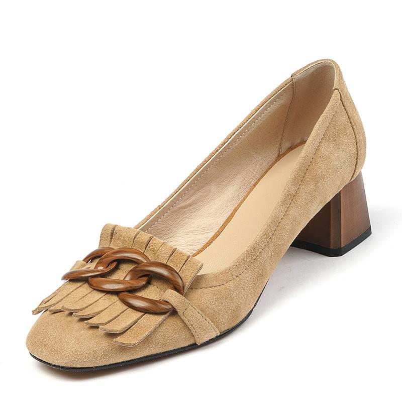 Size 33-43 New Arrived Women Real Leather High Heel Shoes for Women Fashion Square Toe Patent Leather Sheep Suede Pumps Footwear