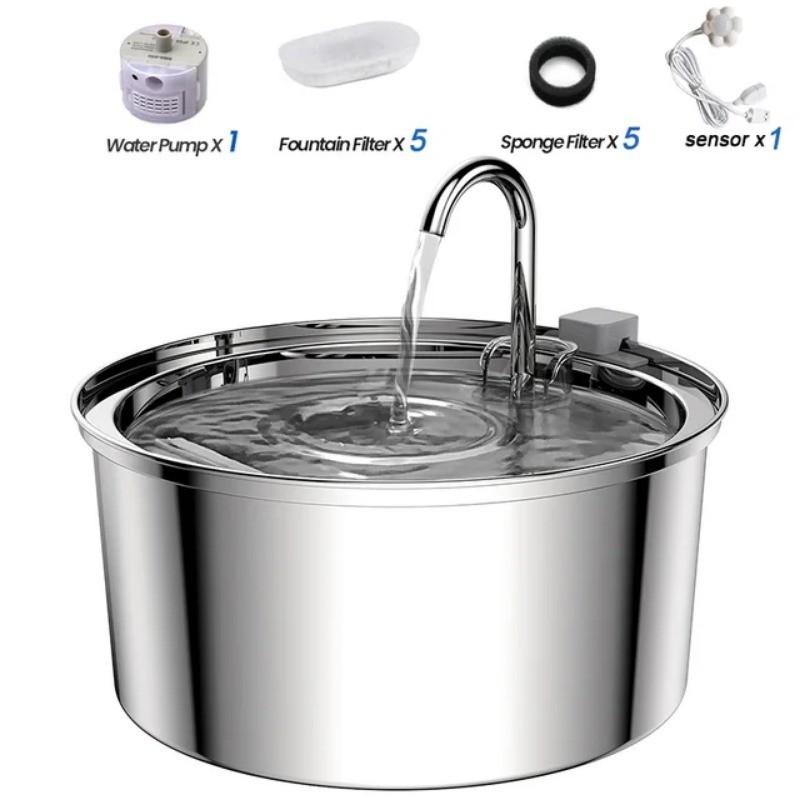 Dispensador de Agua Automático para Gatos de 3.2L Mascota Inteligente Inducción Bebedero de Agua USB Acero Inoxidable Suministros para Agua Potable para Mascotas Dispositivo