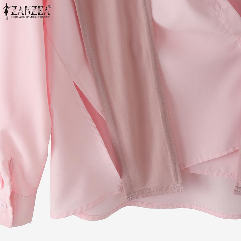 ZANZEA Women Patchwork Turn Down Collar Casual Long Sleeve Blouse