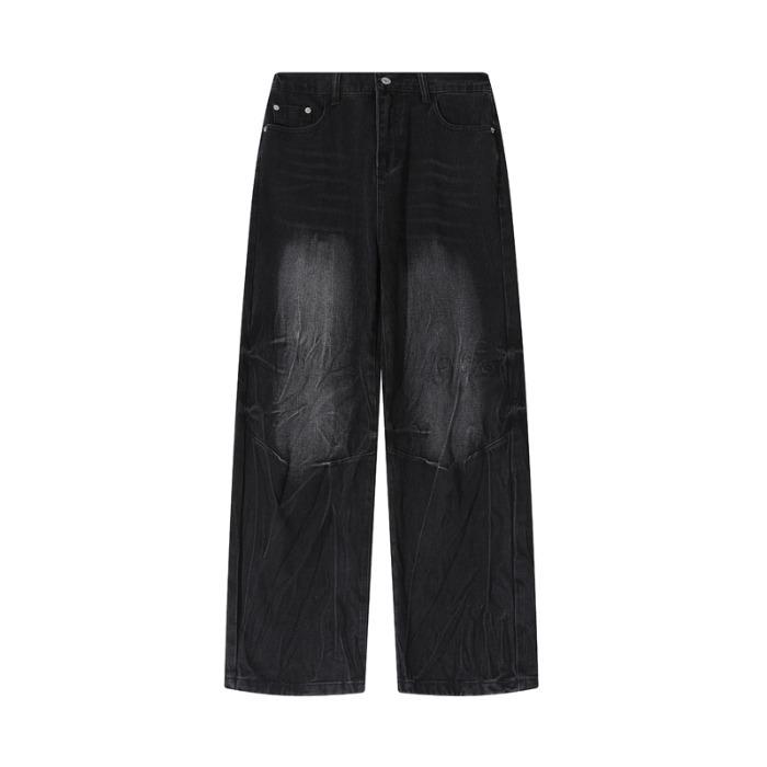 Autumn and winter new lightning pattern washed straight jeans men's American retro cleanfit trendy loose casual pants