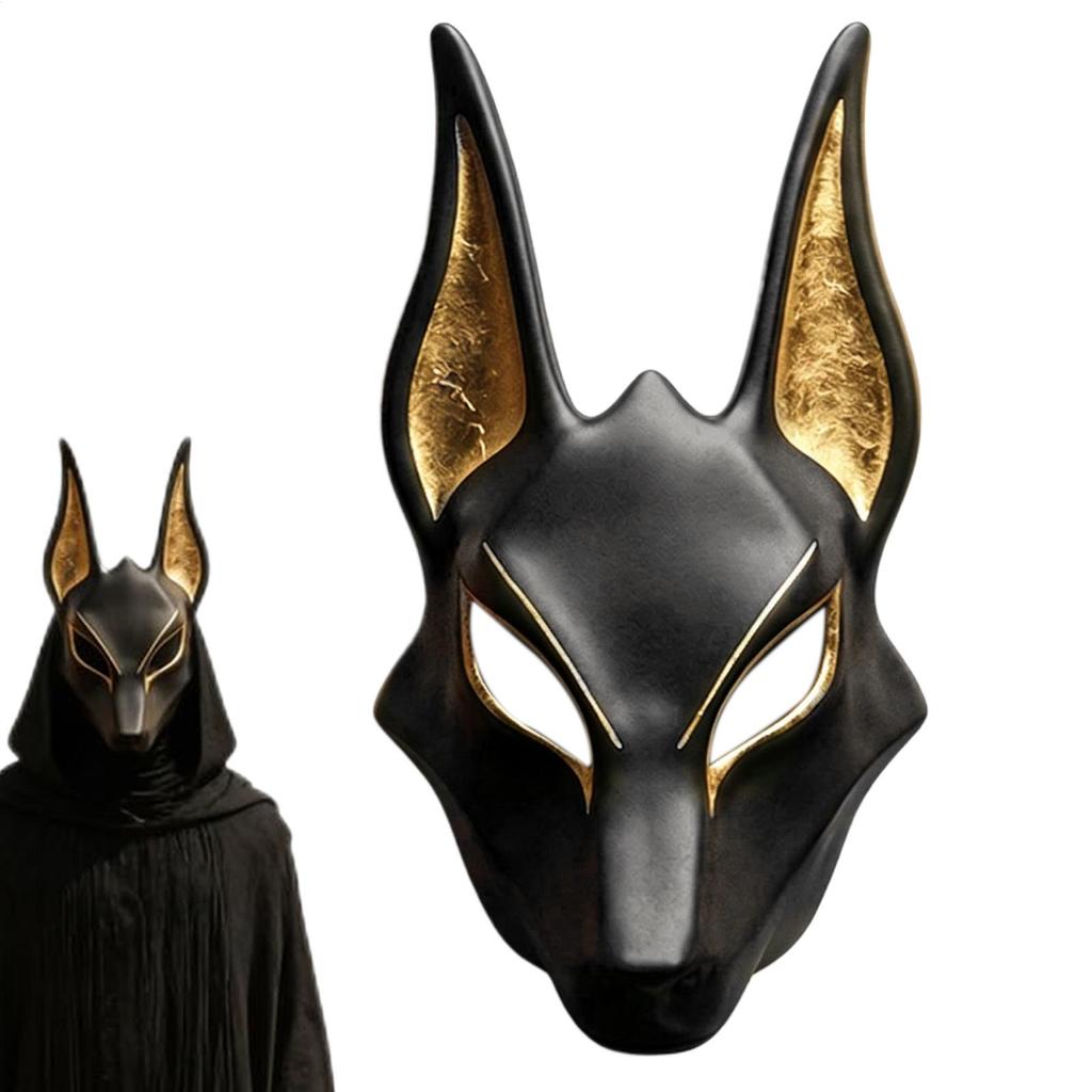 Egyptská maska Anubise Šakal Role-playing Maska S nastavitelnými popruhy Ručně malovaná Falešné zlato Maškarní maska Pro Halloween