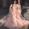 2026 summer new Eden oil painting smudge printing waist ruffle edge suspender skirt Korean version temperament dress