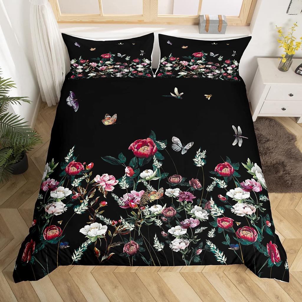 Set Biancheria da Letto Farfalle Scure per Bambine Ragazze Set Copripiumino Farfalle Set Coperta Trapuntata Copri Trapunta Camera da Letto 3 Pezzi Full King Size
