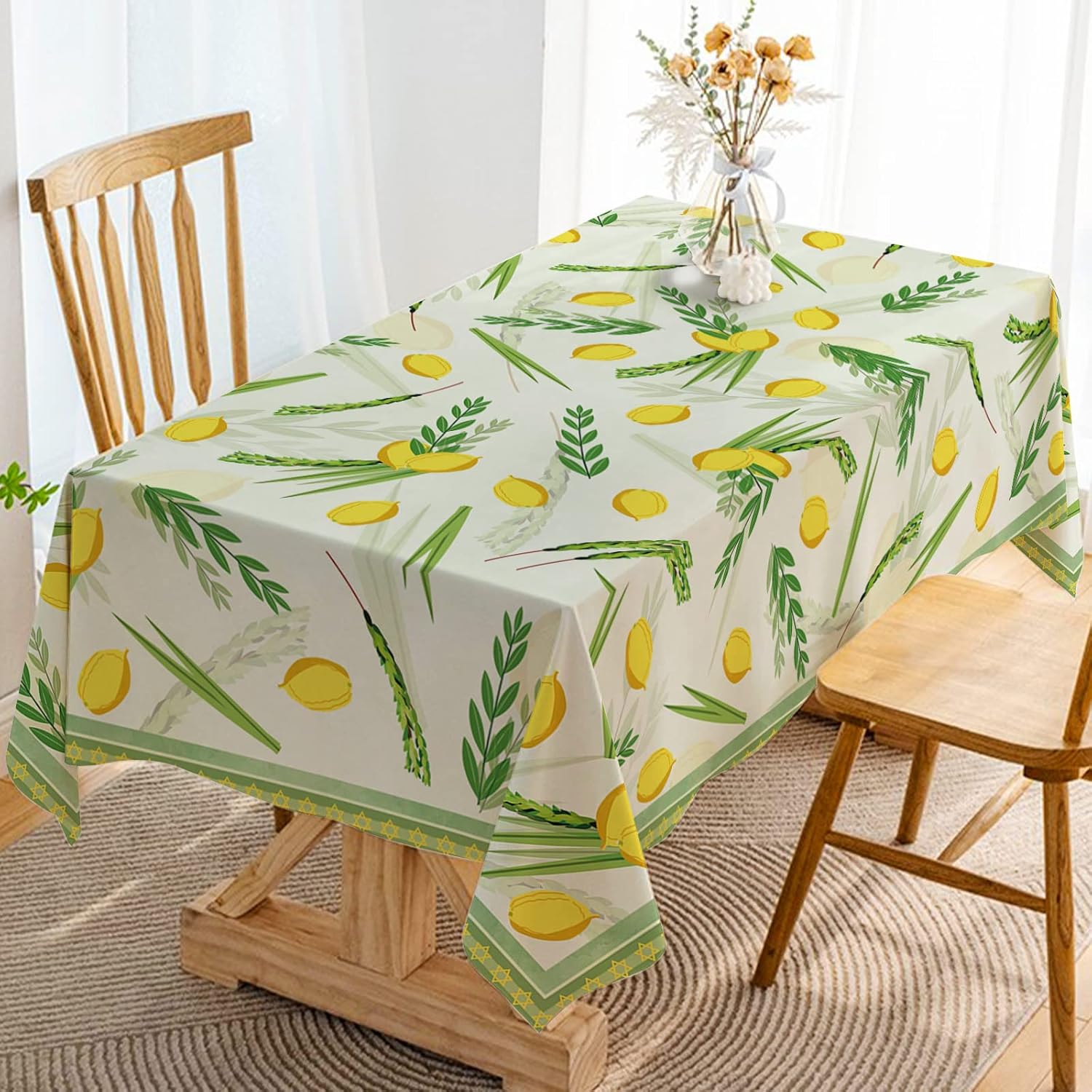 Joodse Sukkah Rechthoekige Tafelkleed Joodse Soekot Feest Decor Etrog Lulav Waterdichte Tafelkleden Eetkamer Tafel Decor 90x140cm beige