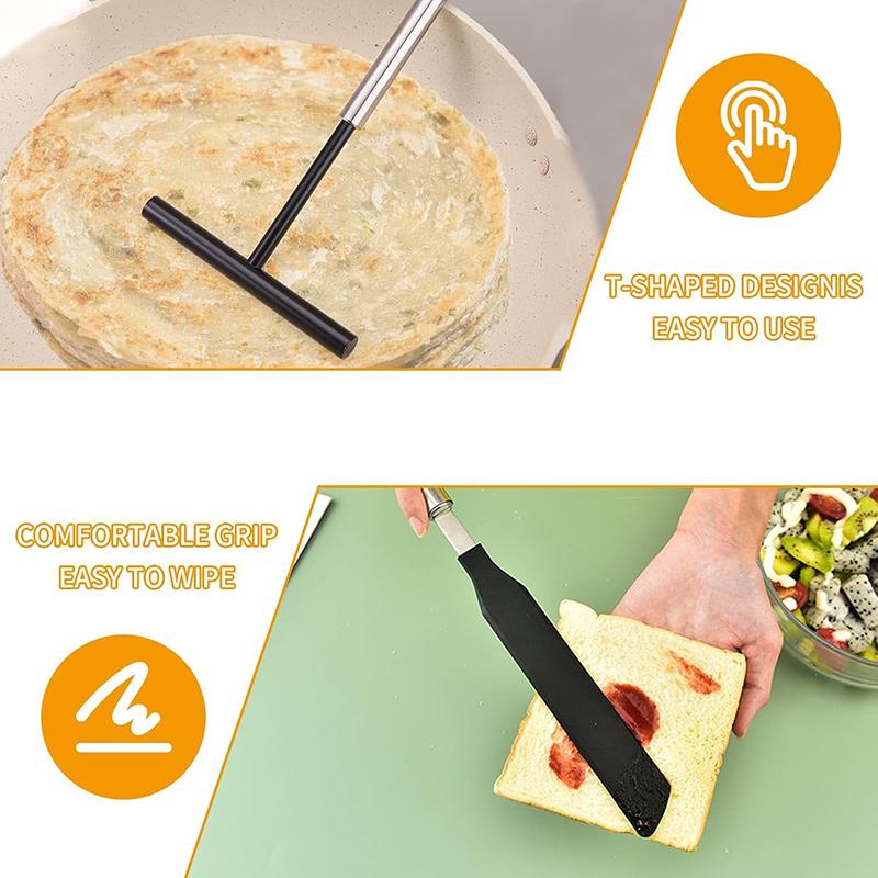 Ensemble Spatule et Étaleur à Crêpes en Acier Inoxydable Étaleurs à Pâte en Forme de T Outil à Crêpes Antiadhésif Distributeur à Crêpes Outil à Crêpes