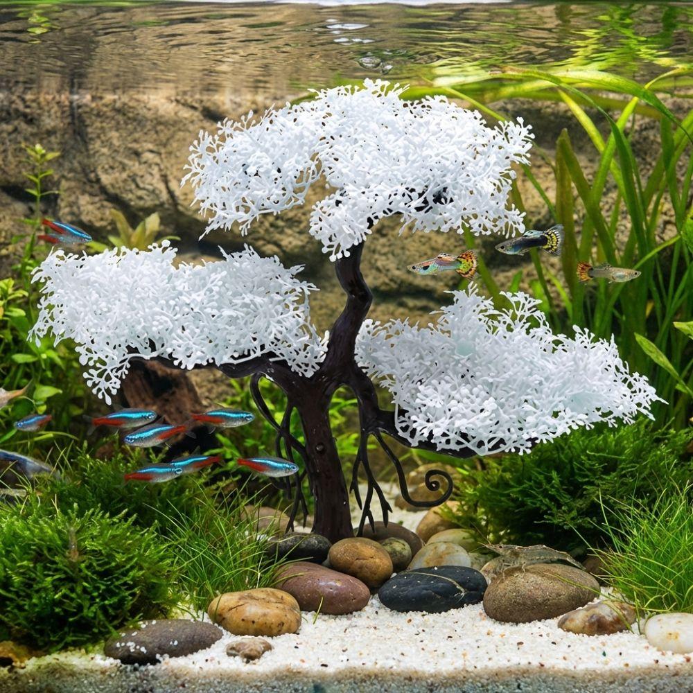 Realistic Aquarium Cherry Blossom Plastic Landscape Tree Fish Tank Ornament  Pet Accessories