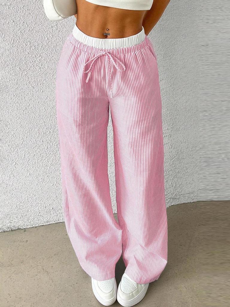 Pantalones Casuales Sueltos de Pierna Ancha a Rayas y Cuadros para Mujer 2025