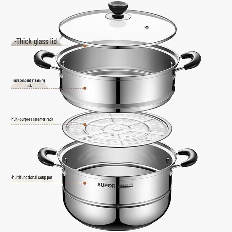 SUPOR 304 Stainless Steel Double Layer Steamer Pot