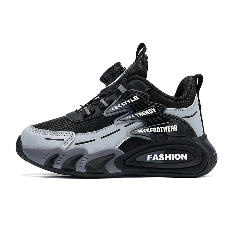 

Детская кожаная водонепроницаемая удобная обувь на подкладке на все сезоны, легкая спортивная обувь для мальчиков с вращающейся кнопкой 29 серый/чёрный