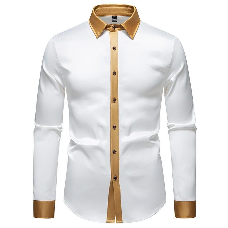 Men S Fashion Satin Smooth Color Block Long Sleeve Shirt