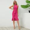 Women's Sexy Package Hip Slim Standing Collar Sleeveless Ruffle Fishtail Dress Dresses