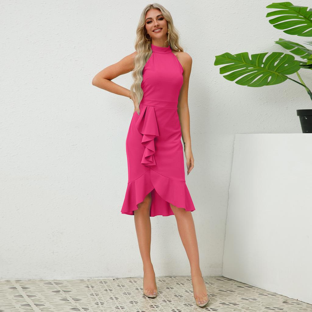 Dámské Sexy Obepínající Boky Štíhlé Stojáček Bez Rukávů Volánky Rybí Ocas Šaty Šaty