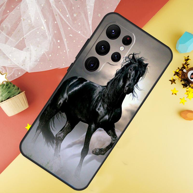 Beautiful Black Horse Case For Samsung Galaxy S22 S23 S24 Ultra S8 S9 S10 Plus Note 10 20 Ultra S20 S21 FE Cover