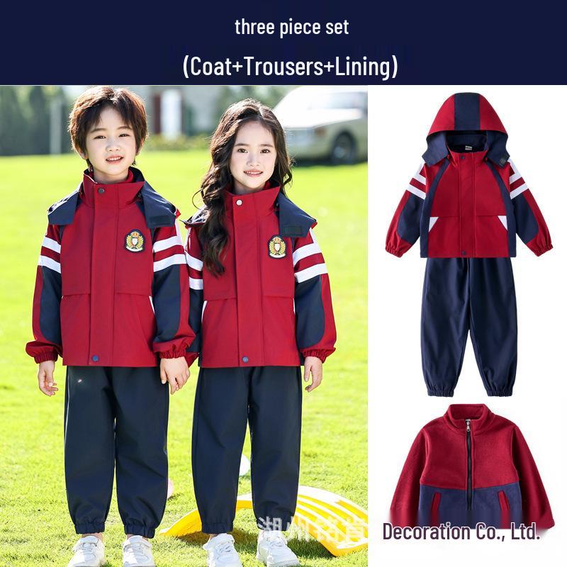 First Grade Children's Windbreaker Uniform Set - Spring & Autumn, 3-Piece, Windproof for Primary & Kindergarten Schools