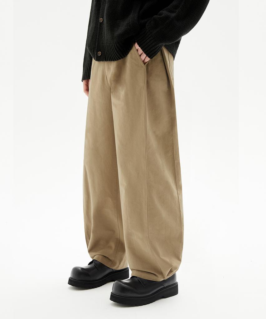 TRILLION Side Tuck Snap Button Wide Cotton Pants (Beige)